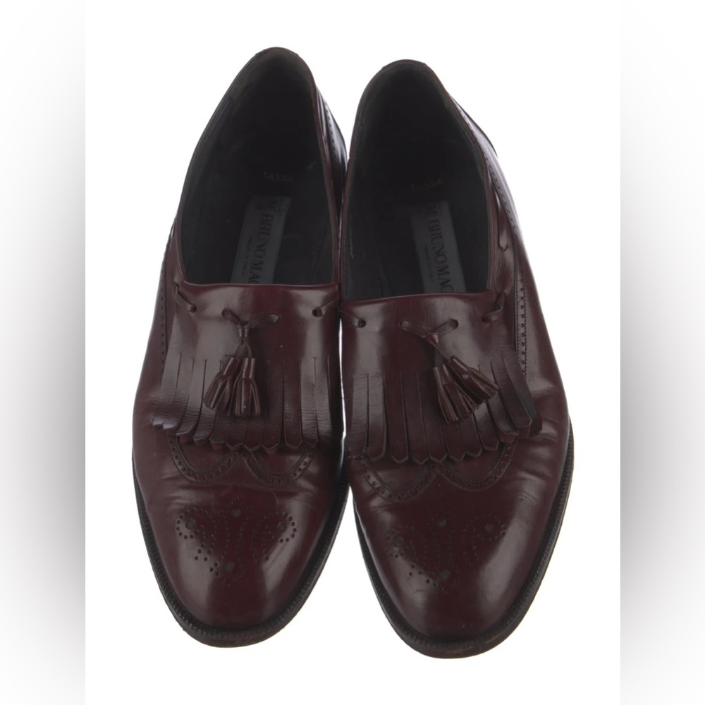 Bruno Magli Burgundy Leather Tassel Accents Dress Loafers